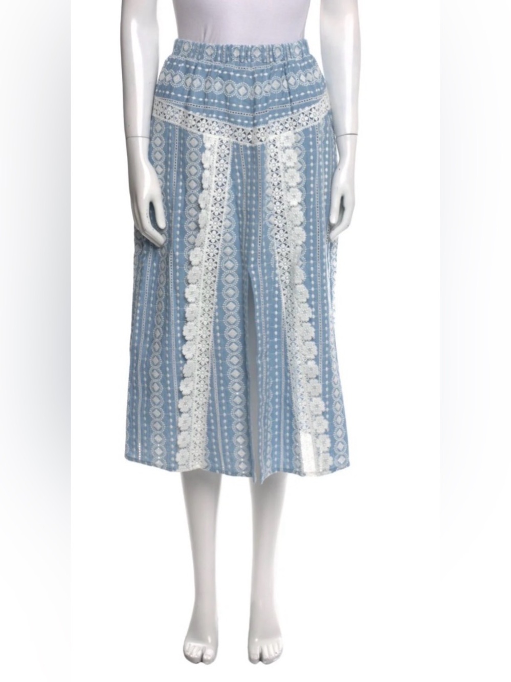 Maje Javiana Broderie Anglaise Cotton Midi Skirt Light Blue NWT Size 36 (US 4)